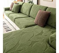 AOUHMN Coprisedile per Divano, Universale Copricuscini Divano, Schienale/Sedile per Copridivano con Penisola, Fodera Cuscino Divano Allungabile, Copridivano Antigraffio Gatto e Antimacchia,Verde,L