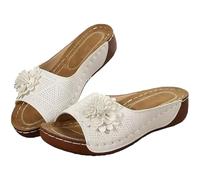 Aoukp Comfortable Non-slip Solid Color Open-Toe Wedge Sandals,Open Toe Wedge Sandals for Women,All Day Walking Casual Slip Arch Support Slides (White,40)
