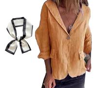 Aoukp Cotton and Linen Casual Lapel Single-Button Thin Coat,Linen Summer Jackets for Women,Long Sleeve Loose Lapel Blazer Jacket (Orange,L)