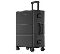 Aoun Valigia Trolley Bagaglio a Mano Rigido Lega Alluminio Magnesio con Tasca Frontale, Bagagli Cabina Rigida con Ruote E Serratura, Trolley Valigia Sunta Tutto Metallo per Donna Uomo, Nero , 71CM