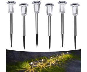 Aourow 6 luci solari da giardino per esterni, luce bianca calda, da giardino, impermeabili, per esterni, giardino, balcone, terrazza, prato, via, cortile