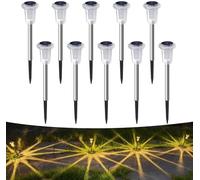 Aourow - Confezione da 10 lampade solari da giardino per esterni - Bianco caldo - Lampade solari LED impermeabili - Per esterni, giardino, balcone, terrazza, prato, vialetto, cortile