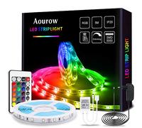 Aourow Striscia LED,Kit di Strisce LED 5m RGB con Telecomando IR a 24 Tasti e Alimentatore 12V,TV Retroilluminazione Luci Nastro 5050 Multicolore con Adesivo per Decorazione DIY