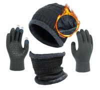 AOUVT Cappello Invernale Sciarpa Touch Screen Glove Set,Sciarpa per Cappello Lavorata a Maglia Calda Foderata in Lana Unisex Beanie Cappelli Cappello Elastico Guanti Sciarpa al Collo Vestito Invernale