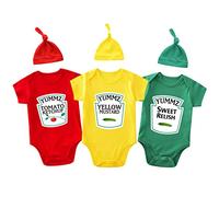 AOUYOA Baby Gemelli Baby Body Yummz Ketchup Mustard Senape Regali Bambino Nascita Divertente Abbigliamento per Bambini, Pantaloncini ketchup, 0-3 Mesi
