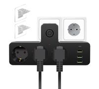 AOUZEA Ciabatta Multipresa Elettrica 7 Posti, 3 Prese USB A e 1 USB C Prese Polivalenti(schuko 10/16A), Ciabatta Elettrica con Interruttore, Multipresa con Protezione Sovratensione e 2 supporti