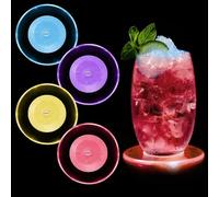 AOUZOVLI 4 Pezzi Sottobicchieri LED,Sottobicchieri Rotondi Luminoso in Acrilico,Sottobicchieri Illuminati Colorato,Adatto per Bottiglie di Vino,Bicchieri,Feste,Bar,Banchetti