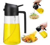 Aovdy Spruzzatore in vetro per olio d'oliva, 470 ml, per cucinare, 2 in 1, erogatore spray e versatore per olio d'oliva, gadget da cucina, friggitrice ad aria, insalata, barbecue (nero)