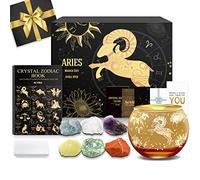 Aovila Regali Ariete per donne Ariete portacandele con cristalli di nascita, set regalo con segno zodiacale, astrologia, regalo di compleanno per donne, mamma, migliori amici