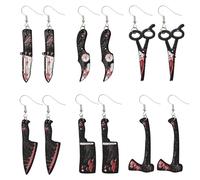 AOVNA 6 paia di orecchini a forma di coltello di Halloween, con forbici insanguinate, coltello, ascia, accessori per feste di Halloween, orecchini spaventosi, ornamenti per donne e ragazze, Acrilico