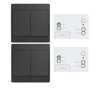 Aovrlcx Kit interruttore wireless senza batterie push autoalimentato va e vieni senza pile radio interruttore a distanza telecomando RF433MHz (Nero 2Gang 2V2)