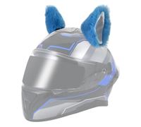 AOWINHIT Casco da Motociclista Orecchie di Gatto Simpatico Peluche Accessori Decorativi per Sci Snowboard Ciclismo Fibra di Poliestere 2 Pezzi (Blu)