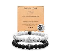 AOWVUTS 2 Pezzi Bracciali Coppia Uomo Donna Bracciale Corrispondenti Amicizia Bracciale Pietra Naturale Bead Elastico Bracciale a Cuore Gioielli Regalo per Migliore Amica Fidanzato Fidanzata (B)