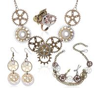 AOWVUTS 4 Pezzi Steampunk Accessori Donna, Steampunk Ingranaggi Charms Collana Orecchini Bracciale Anello, Gotico Steampunks Set di Gioielli, Ragazze Accessori Costume Punk per Carnevale Feste a Tema