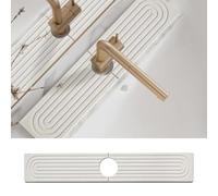 AOWVUTS 60*10cm Tappetino per Rubinetto Del Lavello Della Cucina e Bagno di Diatomee ad Asciugatura Rapida Paraspruzzi Vassoio per Lavandino in Pietra Super Assorbente Accumulo per Bancone (Bianco)