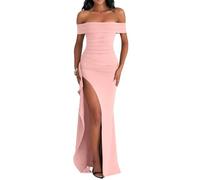AOWVUTS Abiti da Sera Vestito Cocktail da Donna Sexy Spalle Scoperte Maxi Abito Donna Vestiti da Cerimonia Abito con Spacco Elegante Sottile Vestito Festa Moda Lungo Vestiti Partito Banchetto