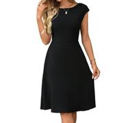 AOWVUTS Abito da Cocktail da Donna Vestiti Elegante a Maniche Corte Aderente Midi Abito Girocollo Scollo A-Linea Casuale Abiti Bodycon Vestito da Sera Nero per Festa Discoteca Club