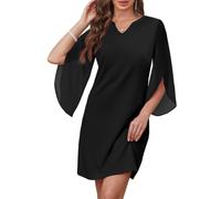 AOWVUTS Abito da Cocktail Donna Vestito Elegante Chiffon con Maniche a 3/4 Midi Abito Scollo a V in Linea A Casual Abiti Corto da Sera per Festa Cerimonia Formale Matrimonio