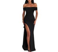 AOWVUTS Abito da Sera Cocktail Donna Sexy Spalle Scoperte Maxi con Spacco Elegante Sottile Lungo per Cerimonia Festa Partito Banchetto