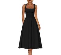 AOWVUTS Abito Elegante Cerimonia Lungo Donna Sexy Vestito Senza Maniche Scollo Quadrato Maxi Abiti Aderente da Cocktail Linea A Swing Abito Solido Pieghe in Vita per Festa Discoteca Club Sera