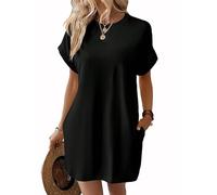 AOWVUTS Abito Estivo Donna Scollo a Rotondo T-Shirt Casual Vestito a Manica Corta Ampio Abiti Corto con Tasche Moda Tinta Unita Mini Vestito