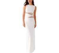 AOWVUTS Abito Lungo Donna Maxi Vestito Sexy Senza Maniche Aderente Abito Elegante in Pizzo Floreale Patchwork Abiti da Festa Bodycon con Scollo Rotondo per Discoteca Cocktail Nozze Club Cerimonia