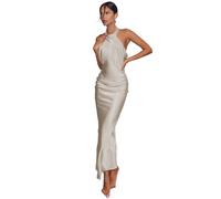 AOWVUTS Abito Maxi Donna Senza Maniche in Raso Lungo Elegante, Vestito Senza Schienale per Cerimonia, Sera, Partito, Festa, Banchetto, Cocktail