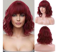 AOWVUTS Bob Parrucche Ondulato con Frange per Donne Parrucca Corta Lunghezza Spalla Naturali Capelli Sintetica Resistente al Calore Parrucca Ricci Ondulati Cosplay per Festa Guotidiana