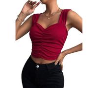AOWVUTS Canotta Donna Elegante Estive Crop Top Sexy Slim Fit Tank Top Senza Maniche con Scollo a V Canottiera Corto a Costine Basic Aderente Camicia Casual Maglietta Increspato Tinta Unita Shirt