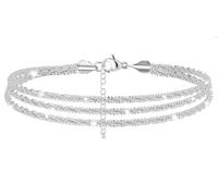 AOWVUTS Cavigliere da Donna, Cavigliera a Strati Regolabile per Donna, Catena per Piedi in Acciaio Inossidabile in Oro o Argento, Gioielli da Spiaggia Impermeabile per Donne e Ragazze (Argento)