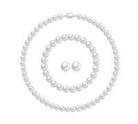 AOWVUTS Collana di Perle Set per Le Donne Bianco Rotondo Argento Collana di Perle Orecchini Bracciale Choker Set Perle Coltivata D'acqua Dolce Parure Gioielli Sposa con Confezione Regalo (8MM)
