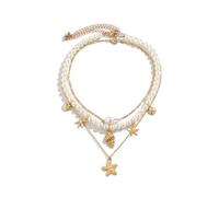 AOWVUTS Collana in oro da donna a strati con perle, impermeabile, lunga catena con ciondolo, ipoallergenico, boho, impilabile, catena dorata, per donne e ragazze, Eine Größe, Rame, Nessuna pietra