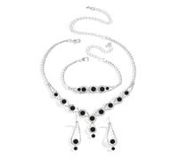 AOWVUTS Cristallo Set di Gioielli da Sposa Donne Argento Parure Gioielli con Strass Rotondo Collana Orecchini Pendenti Bracciale Set Gioielli da Zirconia Cubica (Nero)