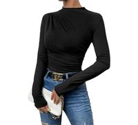 AOWVUTS Maglietta a Manica Lunga Donna Crop Top Slim Fit Girocollo Maniche Lunghe Y2K Basic Ragazza Top Aderente T-Shirt Casual Essentials Top Corto Tinta Unita Maglia Sexy Camicetta Elegante