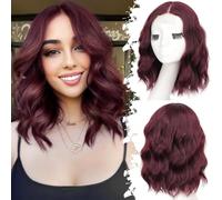 AOWVUTS Ondulato Bob Parrucca per le Donne Lunghezza Spalla Corta Parrucca Naturale Capelli Sintetici Parrucche con Parte Centrale Parrucche Ricci Resistenti al Calore per Cosplay Partito