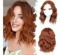 AOWVUTS Ondulato Bob Parrucca per le Donne Lunghezza Spalla Corta Parrucca Naturale Capelli Sintetici Parrucche con Parte Centrale Parrucche Ricci Resistenti al Calore per Cosplay Partito