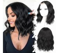 AOWVUTS Ondulato Bob Parrucca per le Donne Lunghezza Spalla Corta Parrucca Naturale Capelli Sintetici Parrucche con Parte Centrale Parrucche Ricci Resistenti al Calore per Cosplay Partito
