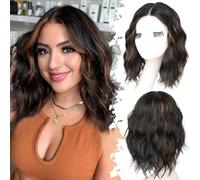 AOWVUTS Ondulato Bob Parrucca per le Donne Lunghezza Spalla Corta Parrucca Naturale Capelli Sintetici Parrucche con Parte Centrale Parrucche Ricci Resistenti al Calore per Cosplay Partito