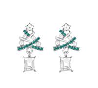 AOWVUTS Orecchini Albero di Natale Orecchini Pendenti Albero di Natale con Zirconi Brillanti Orecchini Natalizi in Argento Festa di Natale Gioielli per Donne e Ragazze (B)