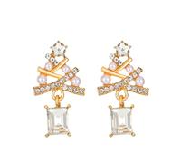 AOWVUTS Orecchini Albero di Natale Orecchini Pendenti Albero di Natale con Zirconi Brillanti Orecchini Natalizi in Argento Festa di Natale Gioielli per Donne e Ragazze (A)