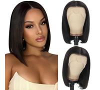 AOWVUTS Parrucca Donna Corta Bob Parrucca Dritto Pizzo Frontale Capelli Sintetiche Naturale Wear and Go Glueless Wigs 5x5 Lace Front Wig Parrucche Pre Plucked Pre Cut 180% Densità 10 Pollici (Medio)
