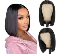 AOWVUTS Parrucca Donna Corta Bob Parrucca Dritto Pizzo Frontale Capelli Sintetiche Naturale Wear and Go Glueless Wigs 5x5 Lace Front Wig Parrucche Pre Plucked Pre Cut 180% Densità 8 Pollici (Breve)