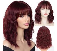 AOWVUTS Parrucca Ondulato Corta con Frangia Breve Ondulato Bob Parrucca per le Donne Naturale Capelli Sintetici Resistenti al Calore 15 Pollici per Festa Halloween Cosplay Riccia Guotidiana (Rosso)