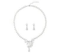 AOWVUTS Parure Gioielli di Perle Collana Perle Elegante Orecchini di Pendenti Gioielli Sposa Set Collana con Ciondolo Strass Set di Gioielli Perle Parure Gioielli per Donna Ragazza