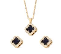AOWVUTS Parure Gioielli di Quadrifoglio Fortunato, Collana e Orecchini Set Quadrifoglio Portafortuna, Set di Clover Gioielli Donna Inossidabile Zirconi per Compleanno San Valentino (Oro nero)