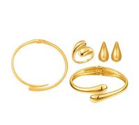 AOWVUTS Parure Gioielli Donna 14K Placcato Oro Lacrima Orecchini a Goccia Bracciale Bangle Collana e Anelli Aperto Set Chunky Metallo Choker Collane Gioielli Regolabili Regalo Anniversario (4)
