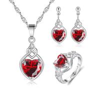 AOWVUTS Parure Gioielli Donna Collana Orecchini Anello Parure in 925 Argento Cuore Pendente Zirconia Cubica Set di Gioielli Regalo per Ragazze Partito Moglie di San Valentino