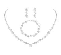 AOWVUTS Parure Gioielli Donna Matrimonio Cristallo Sposa Collana Strass Orecchini Pendenti con Bracciale Set di Gioielli da Sposa per Fidanzamento Nozze Sposa Damigella d'Onore
