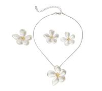 AOWVUTS Parure Gioielli Donna Orecchini Grandi Fiore Boho Fiori Collana con Ciondolo e Anello Parure Gioielli Set Delicato Fiori Elegante Set di Gioielli Retrò Gioielleria Regalo (Argento)