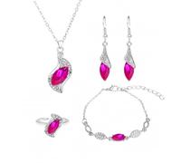 AOWVUTS Parure Gioielli per Donna 4 Pezzi Argento Placcato Collana Pendente Orecchini Aperta Anello e Regolabile Bracciale Set con Zirconi Strass Set di Gioielli in Cristallo Gioielli Regali (Rosa)